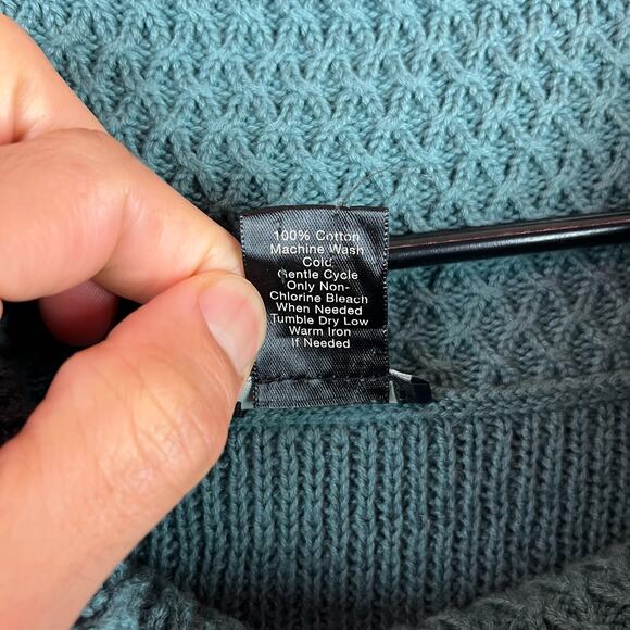 Ann Taylor Womens Sweater Green Cowl Neck Tunic Waffle Knit Roll Tab Oversized M - Picture 9 of 12